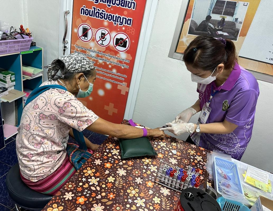 17/10/66 รพ.สต.บ้านสันป่าไร่ วัดความดันโลหิต , เจาะเลือด screening lab , ตรวจ EKG , ตรวจ urine , ยืนยันตัวตน(Authen) ผู้ป่วยโรคเบาหวานที่รับยาที่รพ.สต.จำนวน 22 ราย