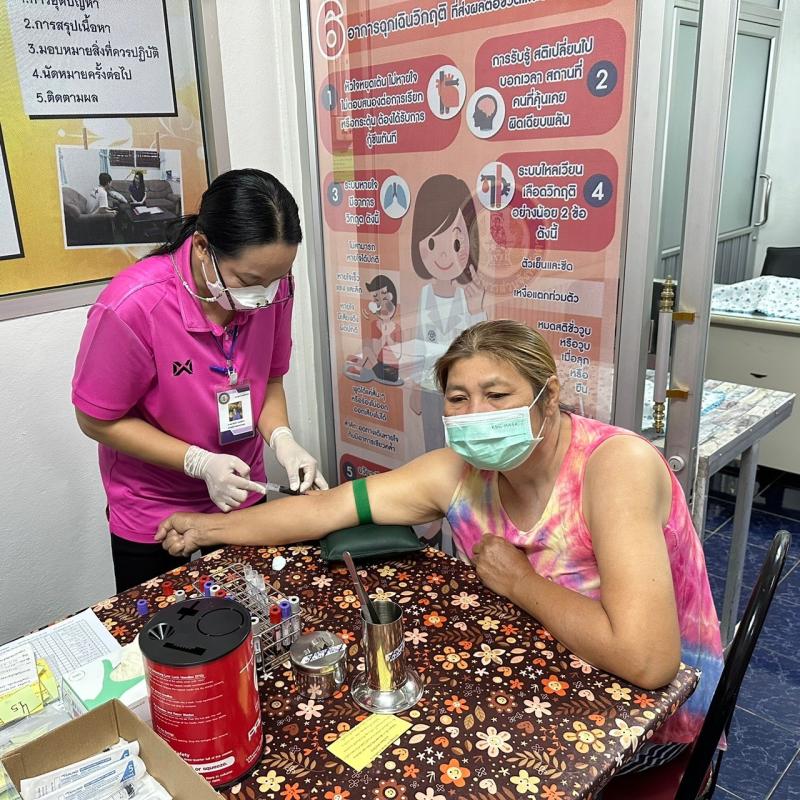 17/10/66 รพ.สต.บ้านสันป่าไร่ วัดความดันโลหิต , เจาะเลือด screening lab , ตรวจ EKG , ตรวจ urine , ยืนยันตัวตน(Authen) ผู้ป่วยโรคเบาหวานที่รับยาที่รพ.สต.จำนวน 22 ราย